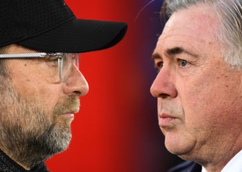 FILE PHOTO (EDITORS NOTE: COMPOSITE OF IMAGES - Image numbers 1140640499,1196044186 - GRADIENT ADDED) In this composite image a comparison has been made between Jurgen Klopp, Manager of Liverpool (L) and Everton Manager, Carlo Ancelotti. Liverpool and Everton meet in the third round of the FA Cup on January 5, 2020 at Anfield,Liverpool.   ***LEFT IMAGE***  SOUTHAMPTON, ENGLAND - APRIL 05: Jurgen Klopp, Manager of Liverpool looks on prior to the Premier League match between Southampton FC and Liverpool FC at St Mary's Stadium on April 05, 2019 in Southampton, United Kingdom. (Photo by Mike Hewitt/Getty Images) ***RIGHT IMAGE***  LIVERPOOL, ENGLAND - DECEMBER 26: Everton Manager, Carlo Ancelotti looks on during the Premier League match between Everton FC and Burnley FC at Goodison Park on December 26, 2019 in Liverpool, United Kingdom. (Photo by Nathan Stirk/Getty Images)