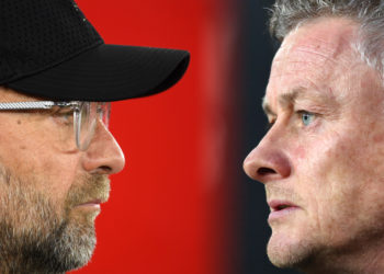 FILE PHOTO (EDITORS NOTE: COMPOSITE OF IMAGES - Image numbers 1140640499,1139964960 - GRADIENT ADDED) In this composite image a comparison has been made between Jurgen Klopp, Manager of Liverpool (L) and Ole Gunnar Solskjaer, Manager of Manchester United. Liverpool and Manchester United meet ina Premier League fixture at Anfield on January 19,2020 in Liverpool.   ***LEFT IMAGE*** SOUTHAMPTON, ENGLAND - APRIL 05: Jurgen Klopp, Manager of Liverpool looks on prior to the Premier League match between Southampton FC and Liverpool FC at St Mary's Stadium on April 05, 2019 in Southampton, United Kingdom. (Photo by Mike Hewitt/Getty Images) ***RIGHT IMAGE***  WOLVERHAMPTON, ENGLAND - APRIL 02: Ole Gunnar Solskjaer, Manager of Manchester United looks on prior to the Premier League match between Wolverhampton Wanderers and Manchester United at Molineux on April 02, 2019 in Wolverhampton, United Kingdom. (Photo by Catherine Ivill/Getty Images)