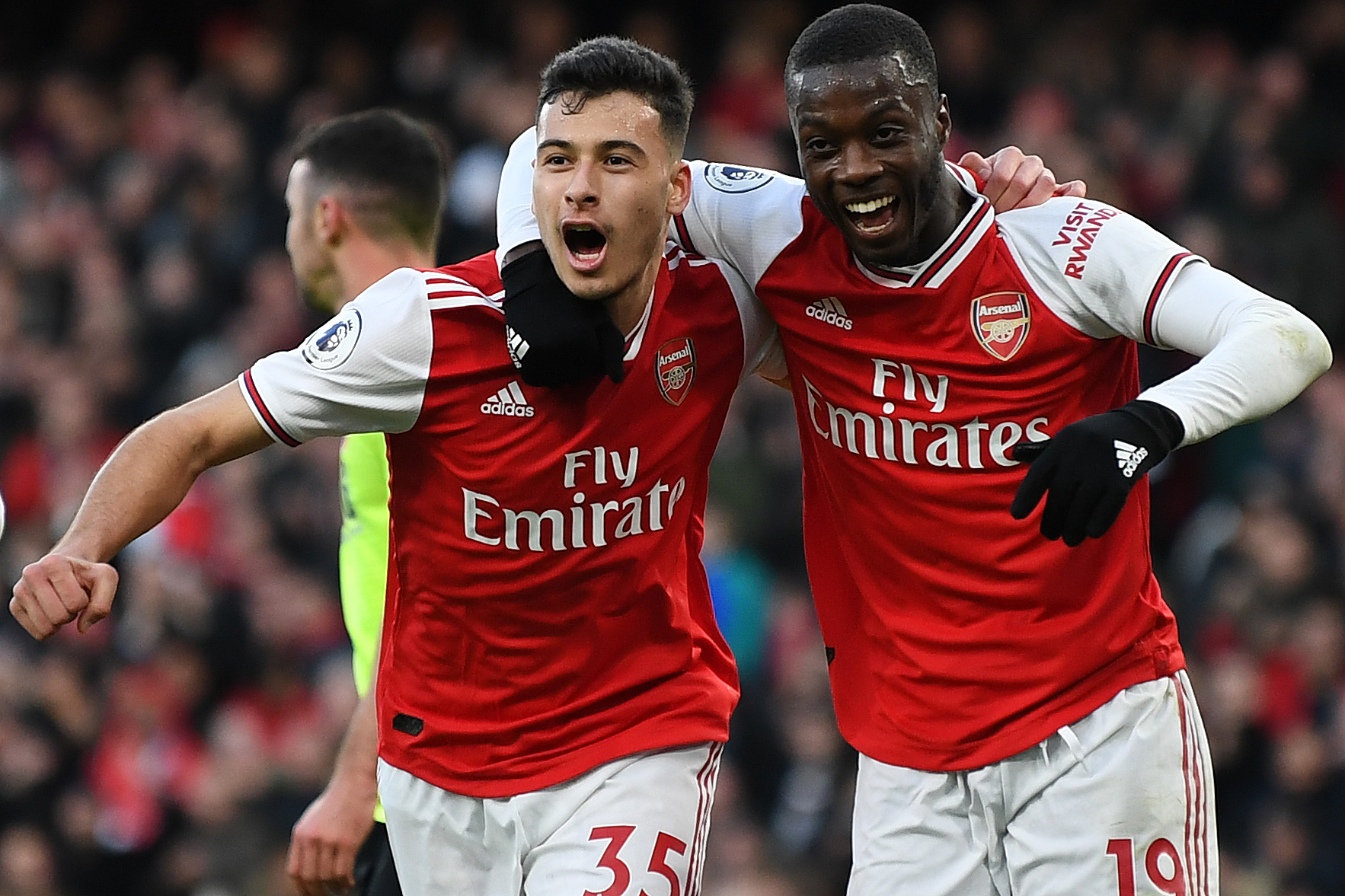 Nicolas Pepe and Gabriel Martinelli are two of ten possible absentees for Arsenal against Wolves. (Photo by Daniel Leal-Olivas/AFP via Getty Images)