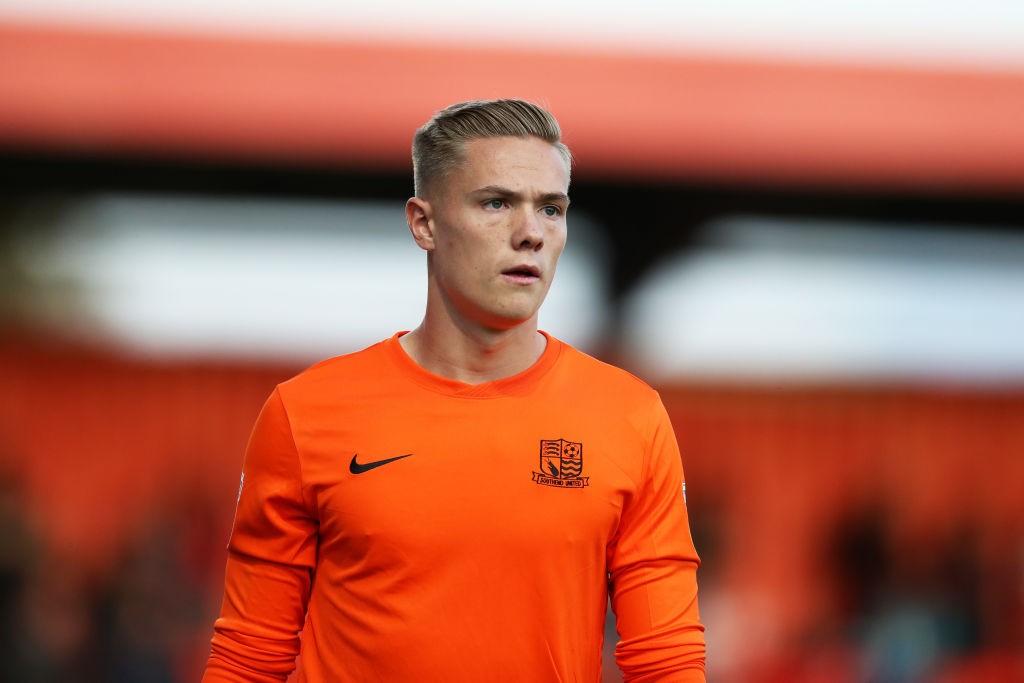 STEVENAGE, ENGLAND - AUGUST 13: Nathan Bishop of Southend United looks on during the Carabao Cup First Round match between Stevenage and Southend United at The Lamex Stadium on August 13, 2019 in Stevenage, England. (Photo by Naomi Baker/Getty Images)