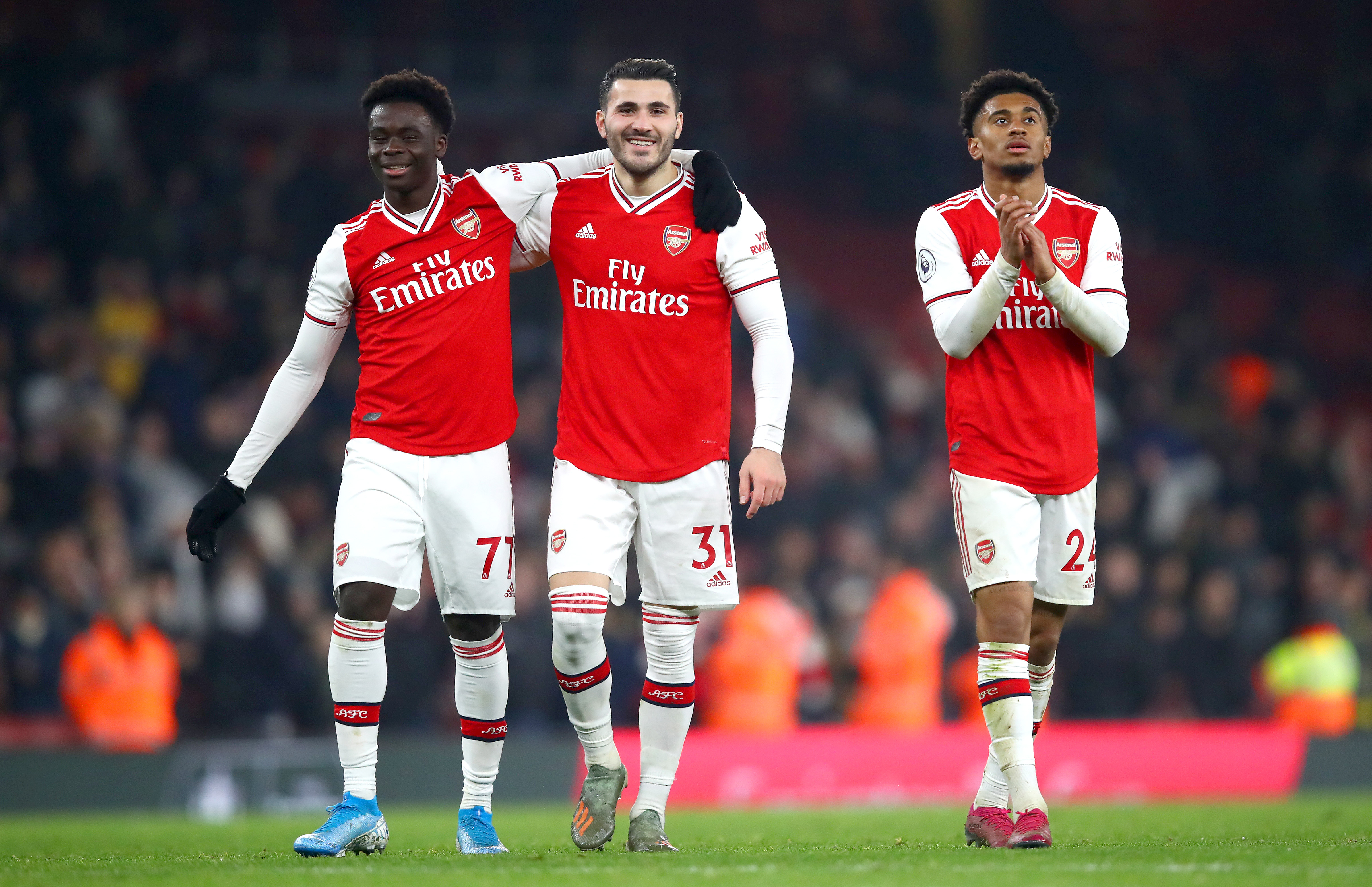 Bukayo Saka (L) could be replaced by the fit-again Sead Kolasinac (C) while Reiss Nelson (R) has also regained fitness. (Photo by Julian Finney/Getty Images)