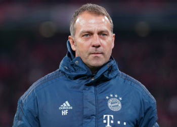 MUNICH, GERMANY - FEBRUARY 05: Hansi Flick, Head Coach of FC Bayern Muenchen looks on prior to the DFB Cup round of sixteen match between FC Bayern Muenchen and TSG 1899 Hoffenheim at Allianz Arena on February 5, 2020 in Munich, Germany. (Photo by Christian Kaspar-Bartke/Bongarts/Getty Images)