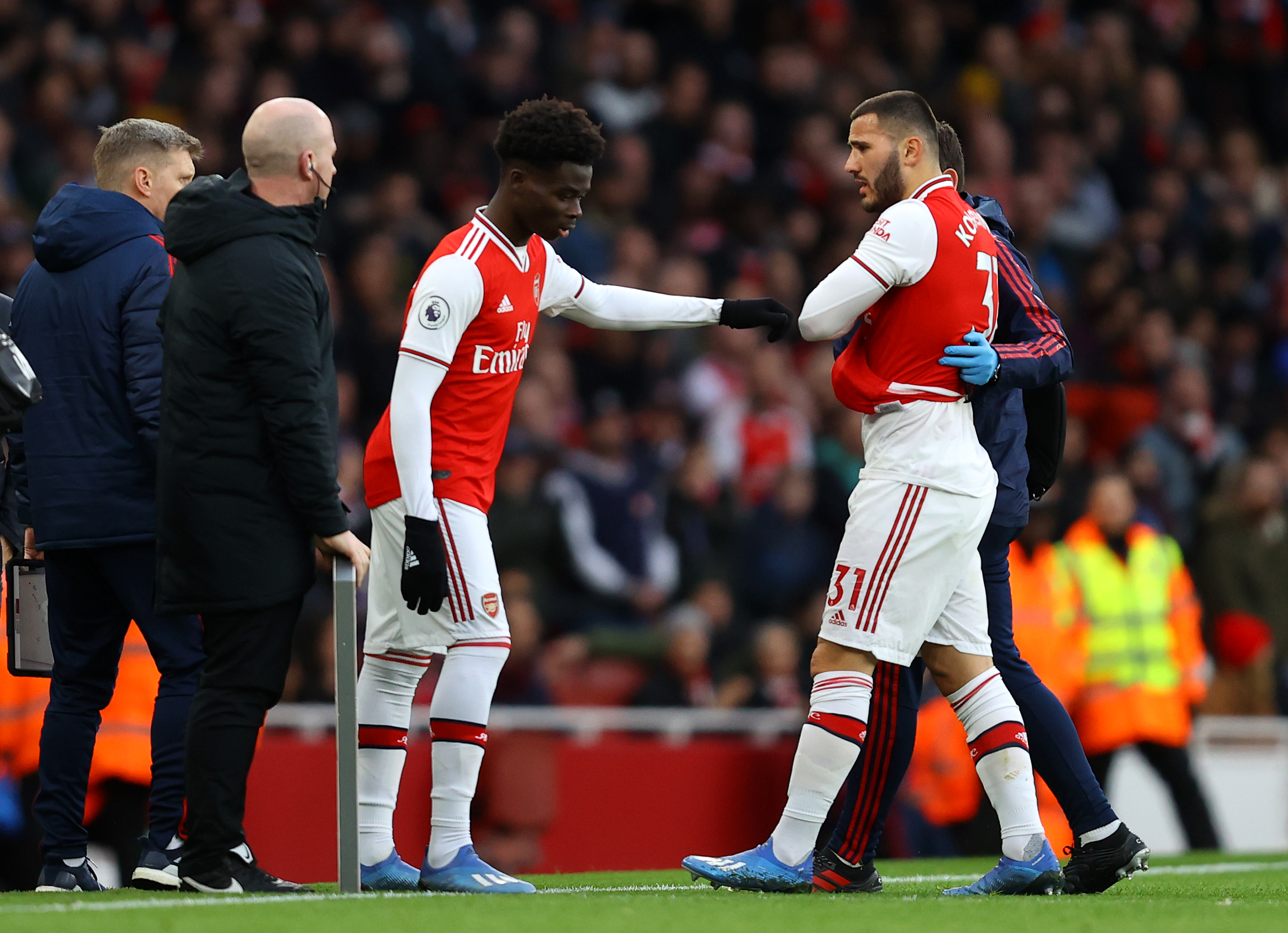 Bukayo Saka will come in for the injured Sead Kolasinac. (Photo by Julian Finney/Getty Images)