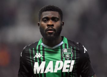 REGGIO NELL'EMILIA, ITALY - JANUARY 18: Jeremie Boga of US Sassuolo looks on during the Serie A match between US Sassuolo and Torino FC at Mapei Stadium - Città  del Tricolore on January 18, 2020 in Reggio nell'Emilia, Italy (Photo by Alessandro Sabattini/Getty Images)